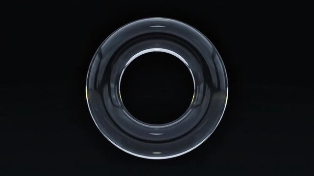 Abstract 3D Glass Torus Ring Rotating Loop on Dark Background