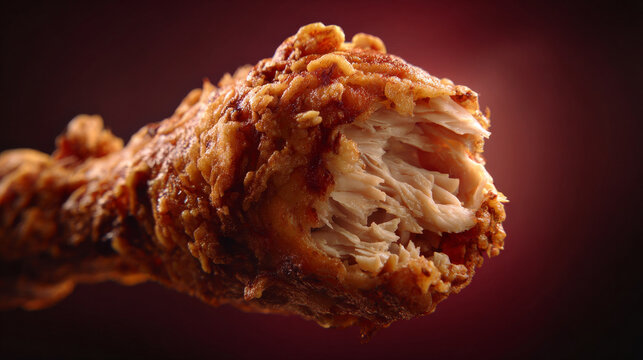 Ultra slow-motion cinematic food commercial shot, vertical 9:16. Realistic Korean fried chicken drumstick made from size-10 chicken. The drumstick has just been bitten once. 