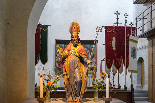 Golden Bishop Saint Statue in the Minster of St. Mary and St. Mark, Reichenau Abbey