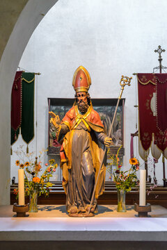 Medieval Bishop Saint Statue in Historic German Church Altar