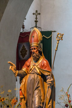 Gilded Bishop Saint Statue in the Minster of St. Mary and St. Mark, Reichenau Abbey