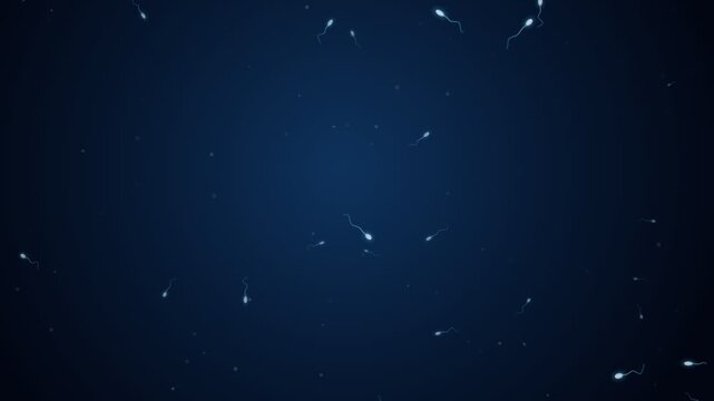 Microscopic View of Swimming Sperm Cells Simulation in Blue Fluid Background