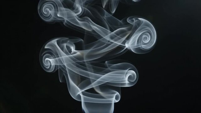 abstract white smoke rising vertically spiraling black background slow motion fluid smoke swirl mist fog