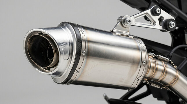 Close up of a high performance motorcycle exhaust system