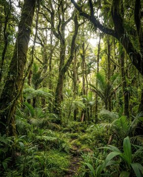 Dense lush green tropical rainforest with tall trees and thick vegetation canopy tropical forest dense jungle rainforest foliage