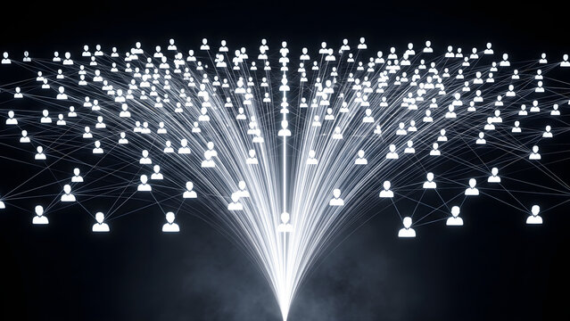 Digital human network visualization with glowing connections representing global social communication