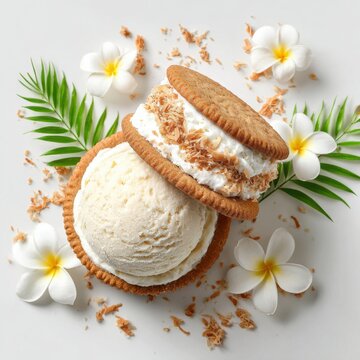 Coconut parfait ice cream with pineapple isolated on a white background