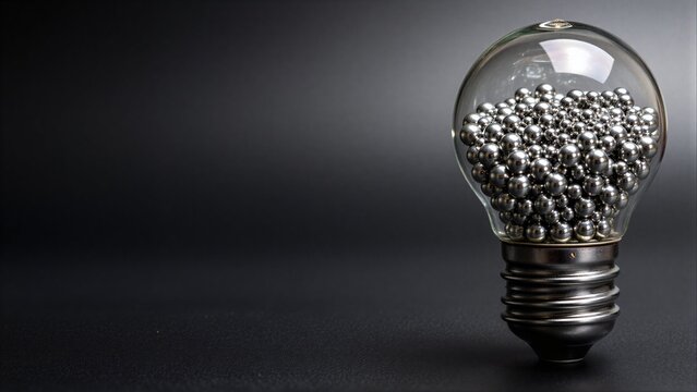 Light bulb filled with metallic balls, symbolizing innovation and ideas.
