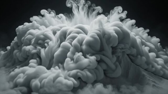 abstract white smoke mountain dissolving into thick swirling cloud dark background