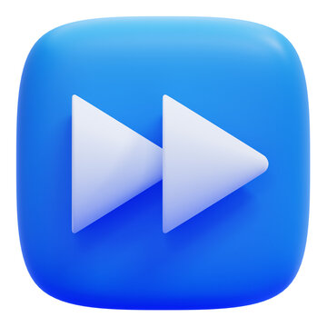 3D Fast Forward Button Icon on Blue Rounded Square Background for Media Player Interface