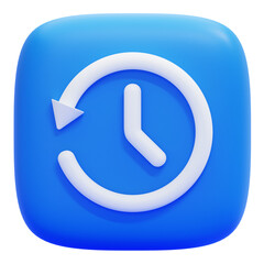 3D Blue App Icon Featuring a White Clock and Rewind Arrow Symbolizing Time History and Reset Concept © mrizal_design