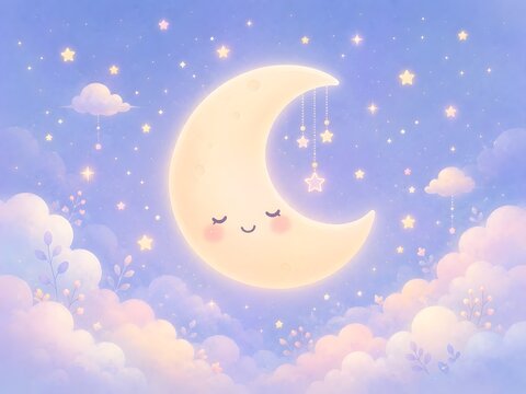 Dreamy moonlit sky with clouds