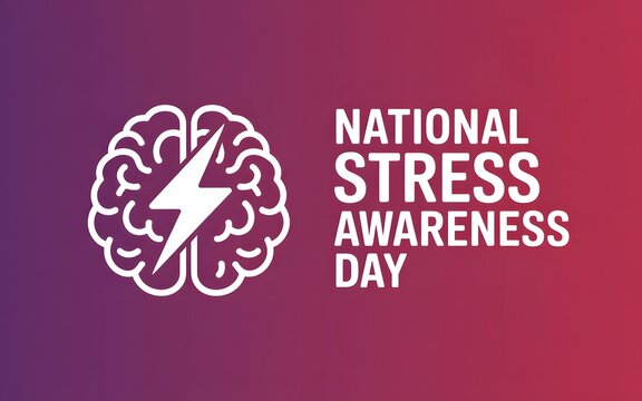 National stress awareness day featuring a white brain with a lightning bolt symbol