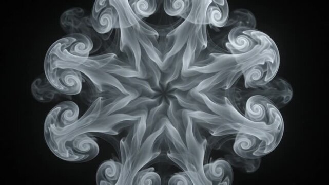 abstract white ink blossoming kaleidoscope symmetrical smoke explosion motion black background fluid design loop