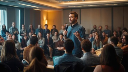 Obraz premium Man speaking at a conference