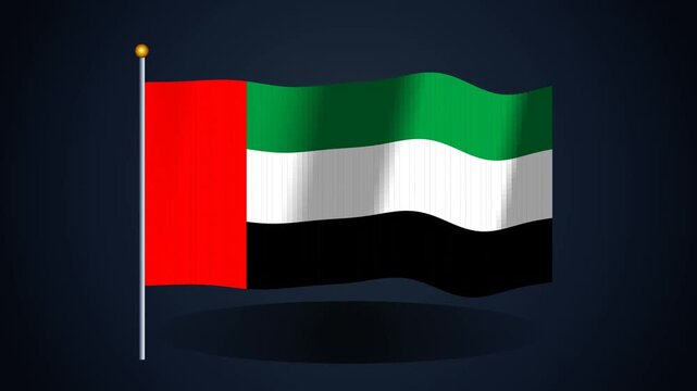 Waving Flag of the United Arab Emirates on Dark Background