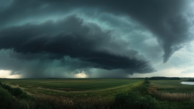 Massive storm clouds over a field