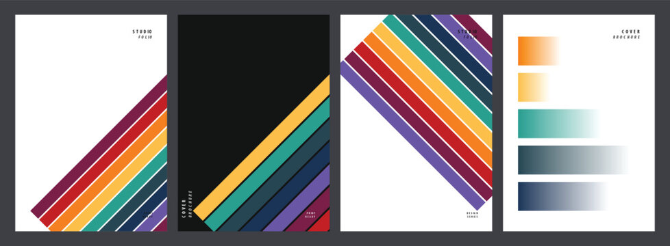 Modern minimalist brochure template collection featuring vibrant diagonal line patterns and abstract gradient poster design layouts