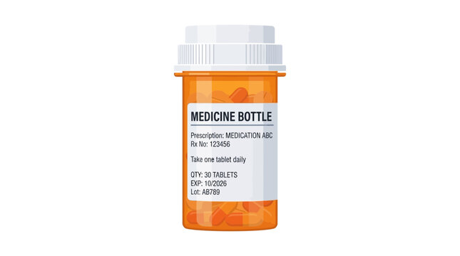 Orange Prescription Medicine Bottle Vector Illustration