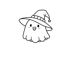 Fototapeta premium Cute ghost wearing a witch hat