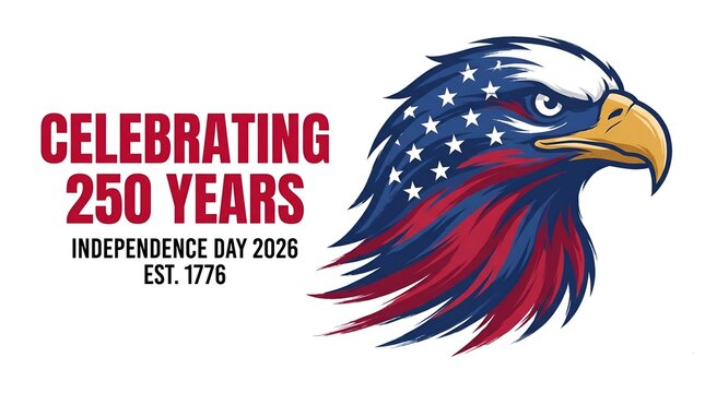 
Celebrating 250 Years Independence Day 2026 Est 1776 Patriotic Bald Eagle American Flag Brushstroke Transparent