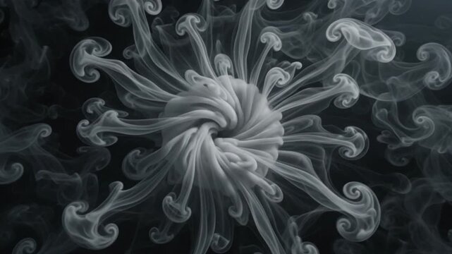abstract white smoke spiral vortex swirling fluid motion background loop
