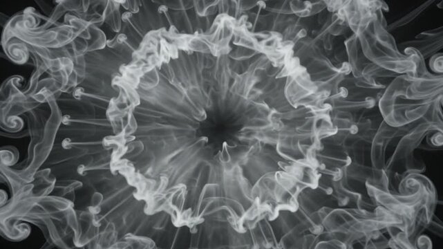 abstract white smoke spiral ring expanding vortex cloud motion dark background