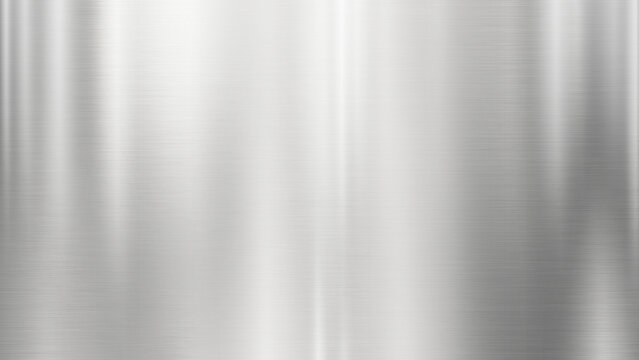 Brushed stainless steel metal texture with fine horizontal grain and subtle vertical light variations, creating a clean silver gray industrial background.