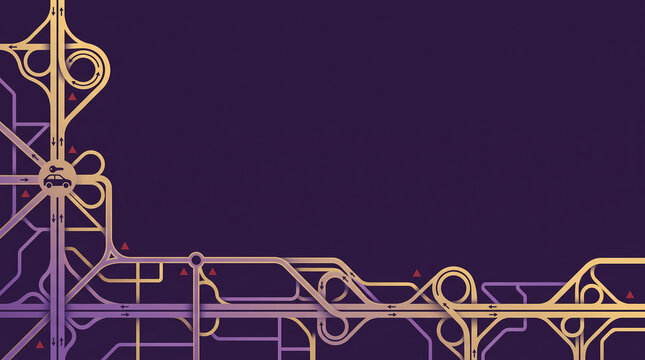 Flat Vector Highway Interchange Network L Shape Frame on Dark Purple Background