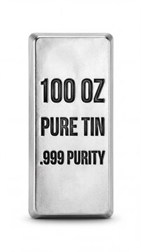 100 oz Pure Tin Bullion Bar Isolated on White Background
