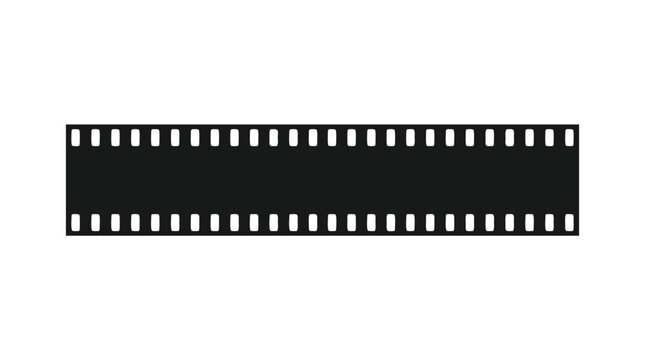 Horizontal film strip vector design with black center banner and sprocket holes movie strip cinema border photographic strip video strip camera roll film ribbon negative banner negative
