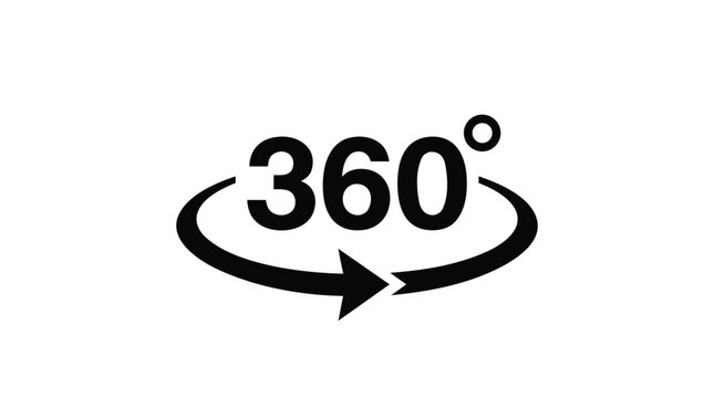 360 degree rotation arrow vector icon symbol for panoramic view and virtual tour with arrow circle spin graphic degrees sign full rotation panorama symbol angle vector rotation panorama