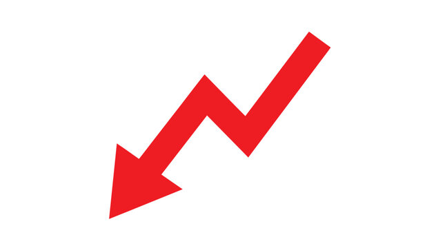 Red zigzag arrow pointing down vector illustration for financial loss concept with decrease graph downward trend economy crisis business loss statistics decline chart down market crash red sign