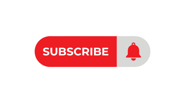 Red subscribe button with bell notification icon vector illustration channel subscription UI button subscribe bell symbol UI button notification platform marketing internet interface