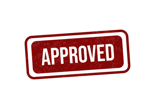 Red approval stamp with white text saying approved isolated on transparent background