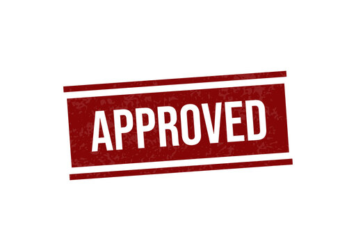 Red approved stamp with white text on dark background isolated on transparent background