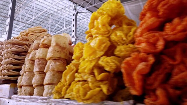 Display of various products at the local market in Bishkek.
