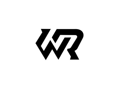 bold geometric WR monogram logo modern interlock lettermark for brand identity black loho