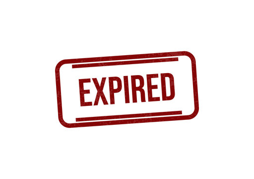 Red expired stamp label with bold white text isolated on transparent background