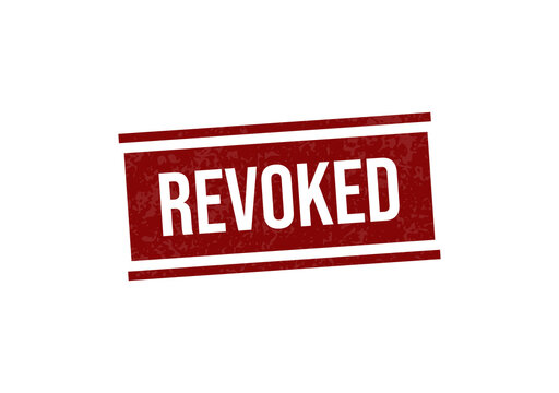Red revoked stamp with bold white text isolated on transparent background