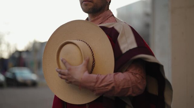 Chilean Huaso Dancing Cueca During Fiestas Patrias National Independence Celebration in Chile