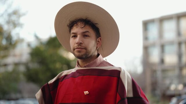 Chilean Huaso Dancing Cueca During Fiestas Patrias National Independence Celebration in Chile