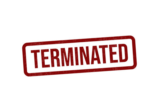 Red terminated stamp with bold white text isolated on transparent background
