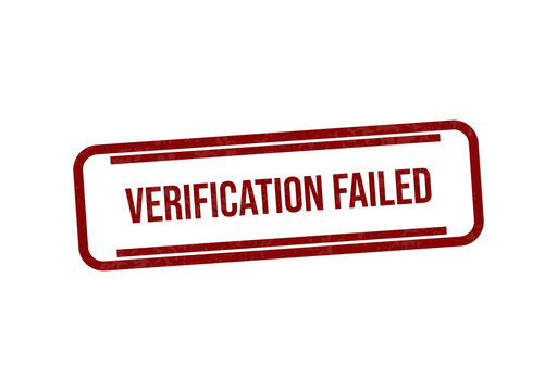 Red verification failed stamp with bold text isolated on transparent background