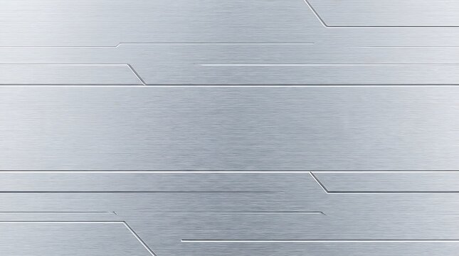 Futuristic metallic background with sleek brushed steel texture and abstract scifi panel lines for industrial design