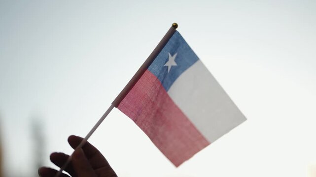 Chile country national flag waving on blue sky background. 3d video footage