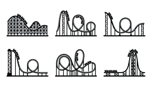 A set of various roller coaster silhouette vector icon illustration on a white background
