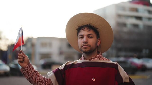 Chilean Huaso Dancing Cueca During Fiestas Patrias National Independence Celebration in Chile