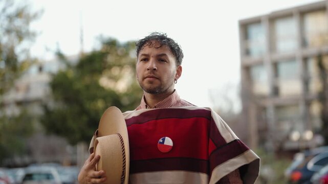 Chilean Huaso Dancing Cueca During Fiestas Patrias National Independence Celebration in Chile
