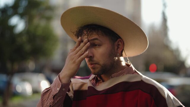 Chilean Huaso Dancing Cueca During Fiestas Patrias National Independence Celebration in Chile